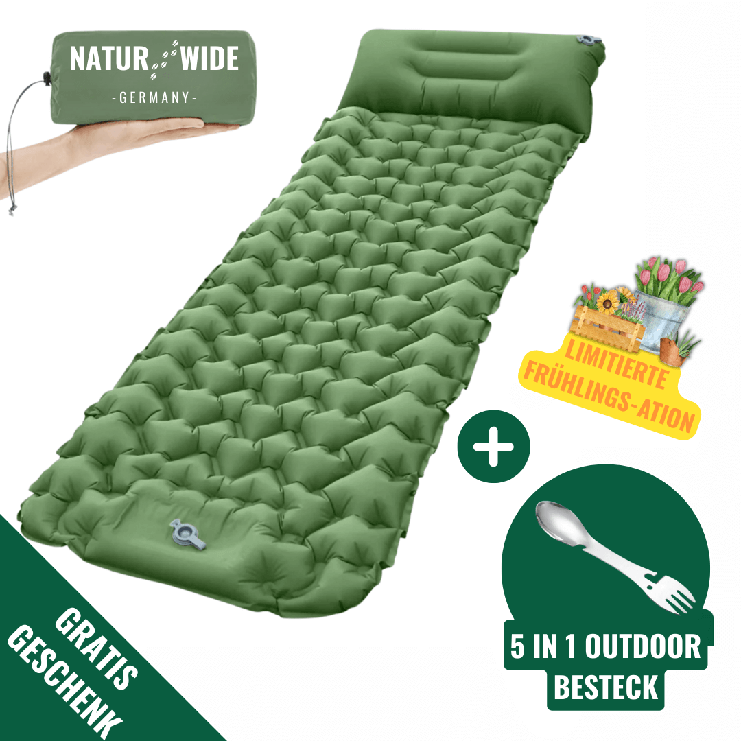 Ultraleichte kompakte Isomatte + gratis 5in1 Besteck – Ideal für jedes Abenteuer unterwegs