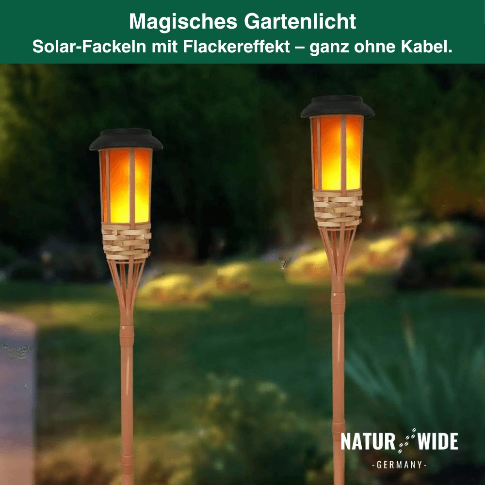 Solar Gartenfackel aus Bambus – LED Flammenlicht