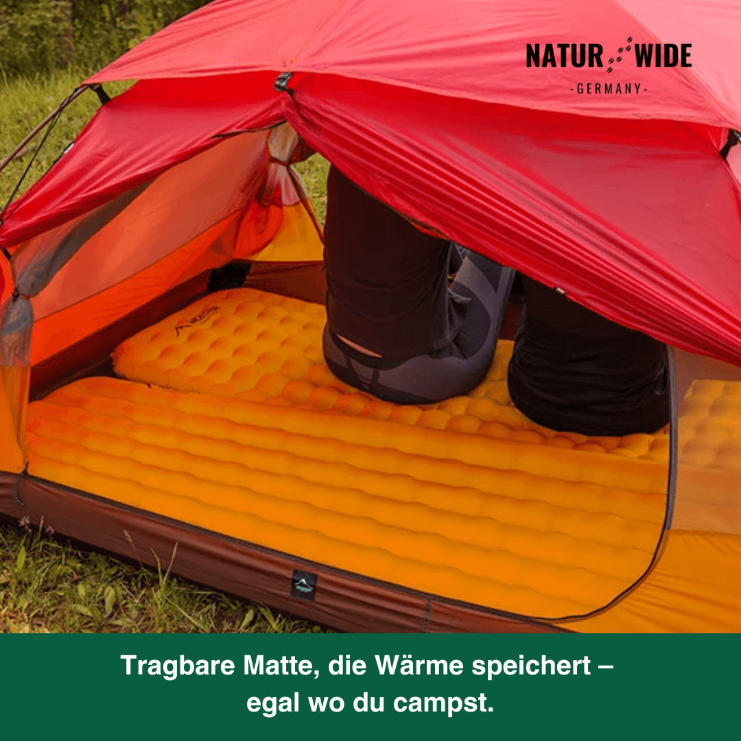 NaturWide Campingmatte 7.6R – Ultraleichte, selbstaufblasende Isomatte mit doppelter Stärke