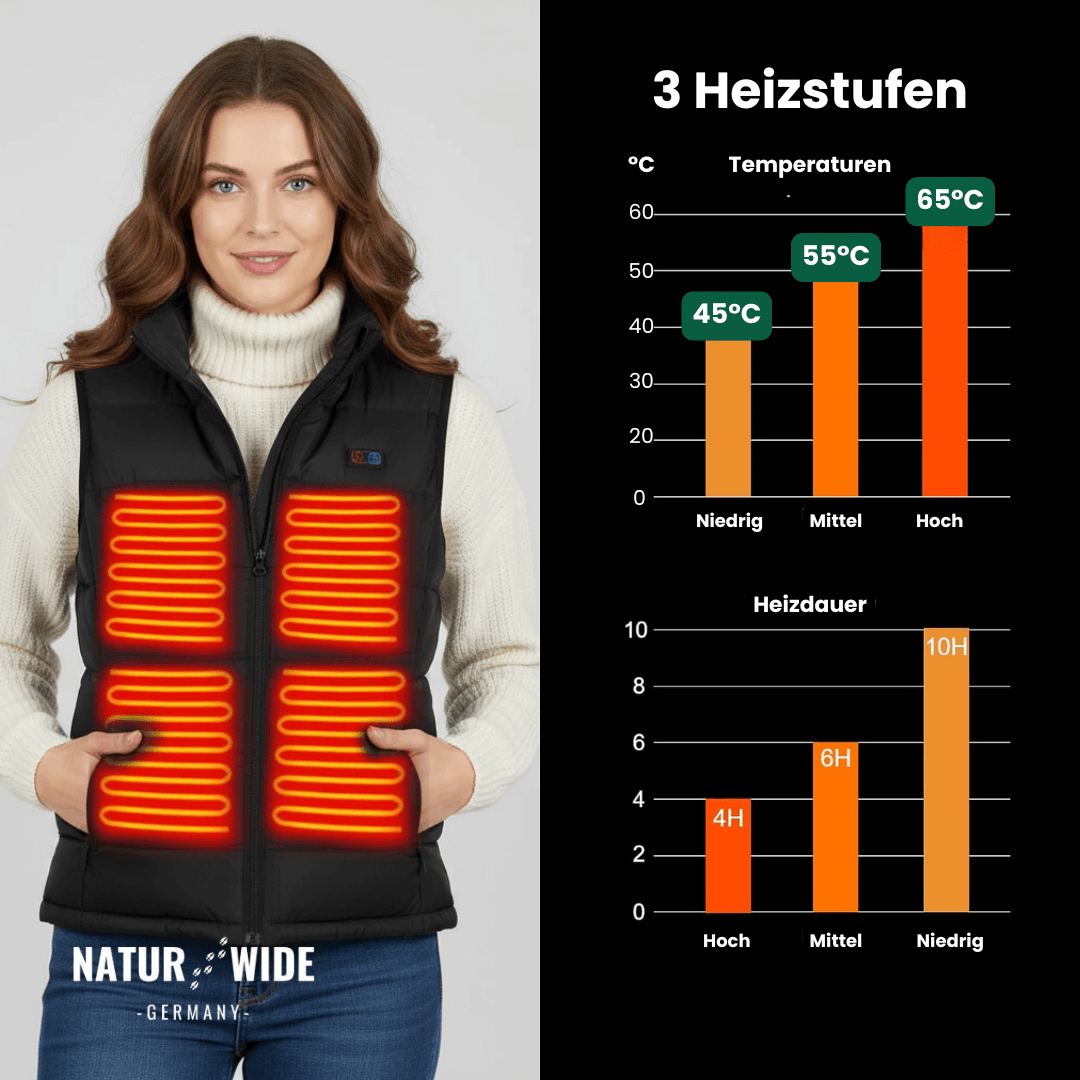 Beheizte Weste mit 9 Heiz-Zonen – Ultraleicht, USB-betrieben & ideal für Outdoor-Abenteuer
