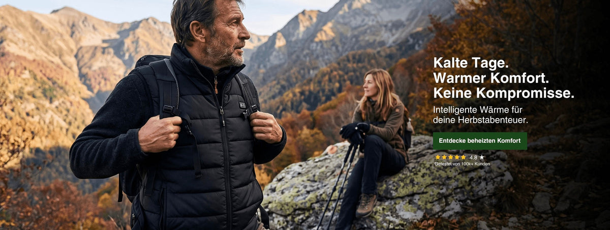 Beheizte Weste beim Wandern im Herbst