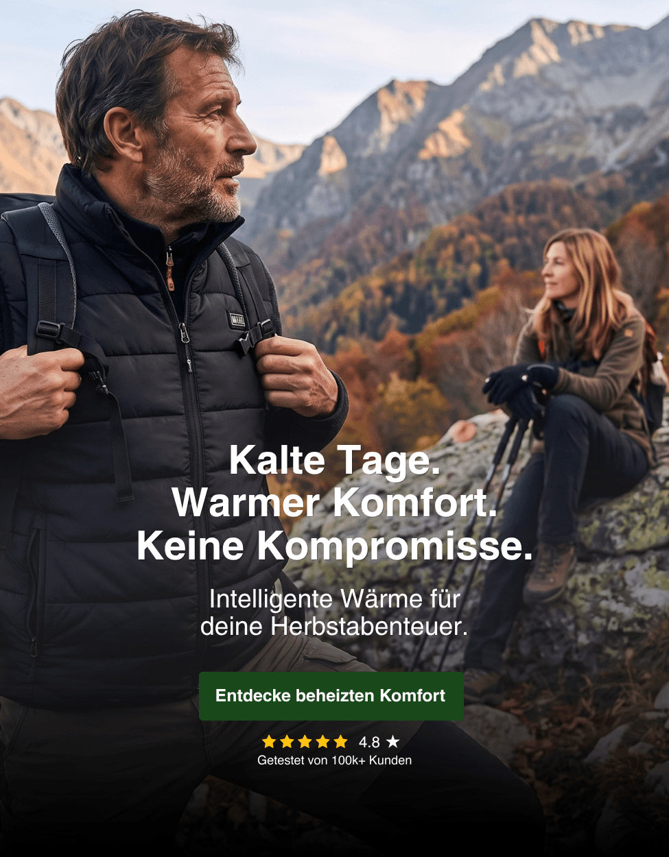 Beheizte Weste beim Wandern im Herbst