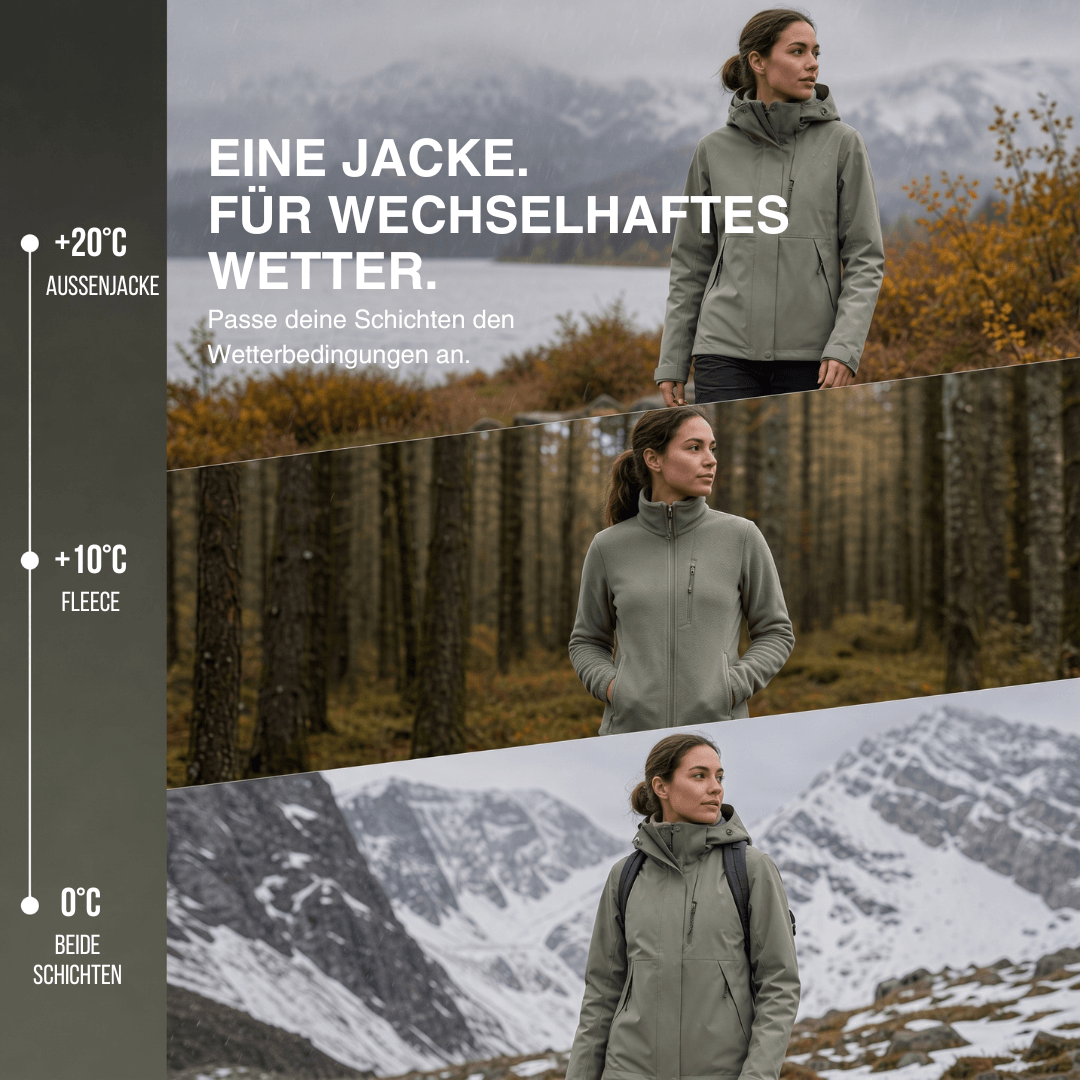 2-in-1 Ultraleichte Regenjacke & Fleecejacke für Frauen – Wind & wasserdicht