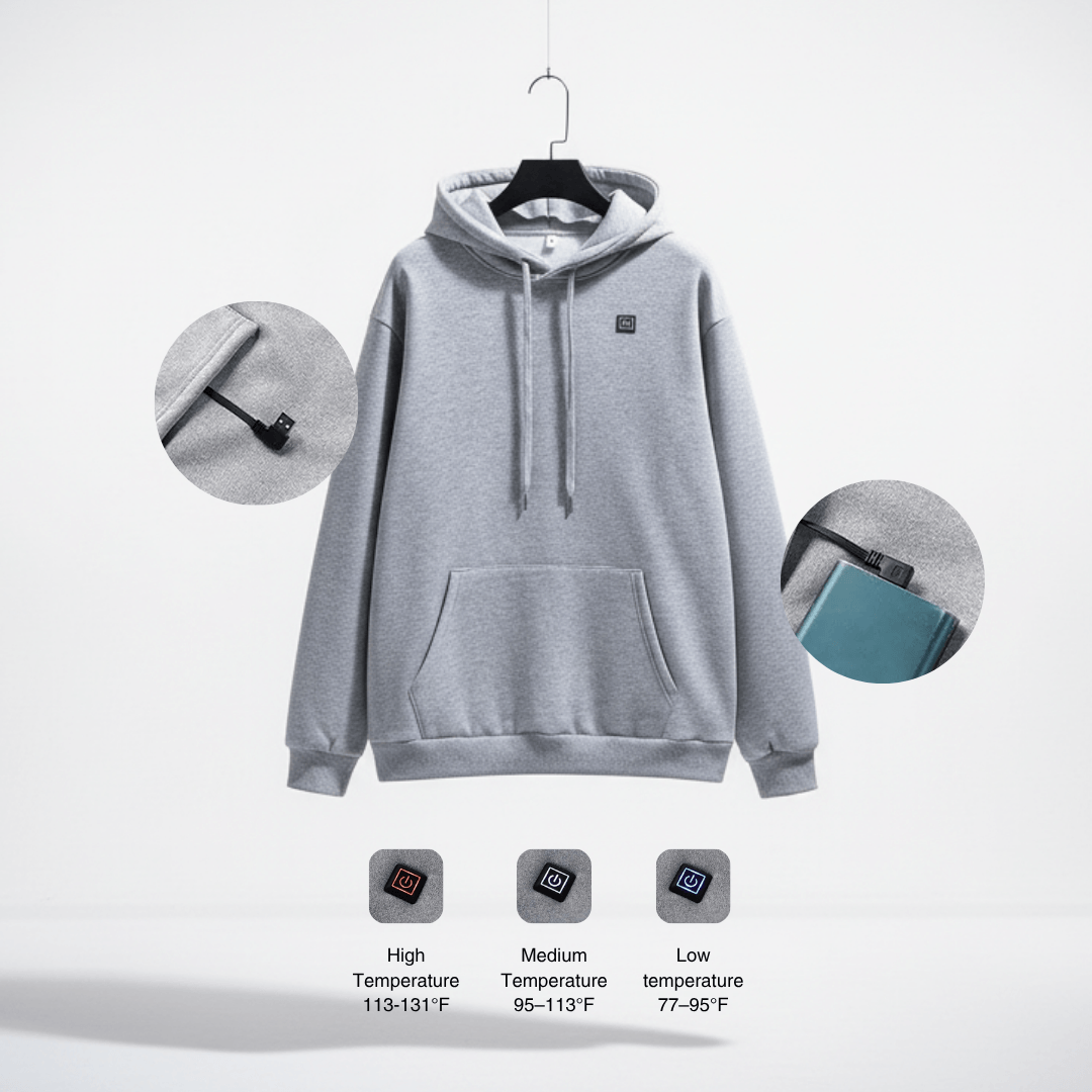 USB Beheizter Hoodie – Unisex Hoodie mit Reißverschluss