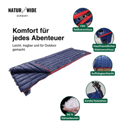 90% Gänsedaunen Schlafsack – 3-Jahreszeiten Ultraleicht Envelope-Stil