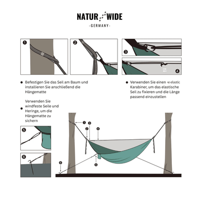 Camping-Hängematte mit Moskitonetz, Regenschutz-Tarp & Tasche