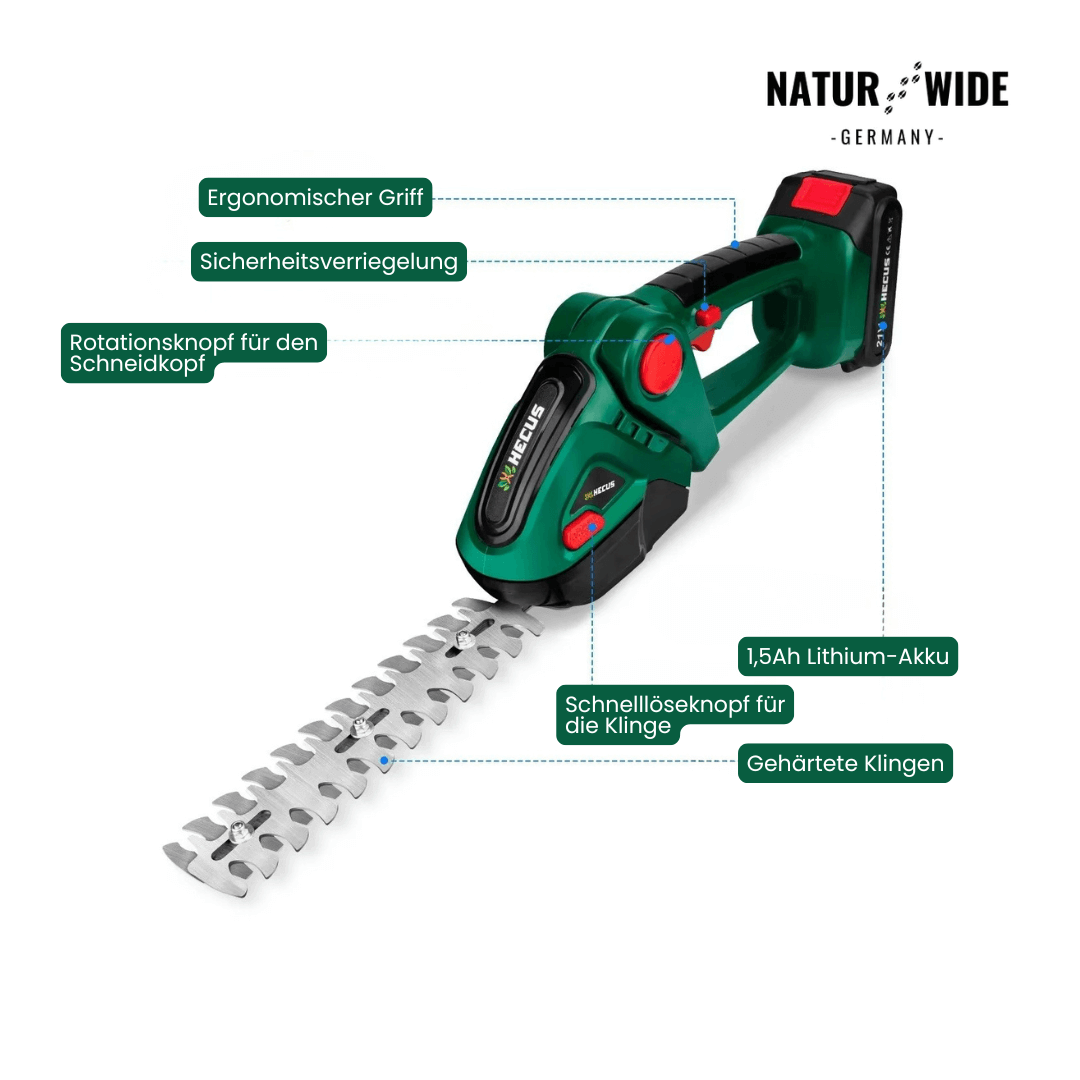 2-in-1 Akku Gras- & Strauchschere – (Verstellbar)