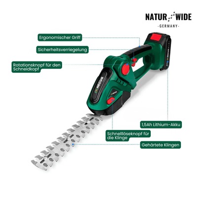2-in-1 Akku Gras- & Strauchschere – (Verstellbar)