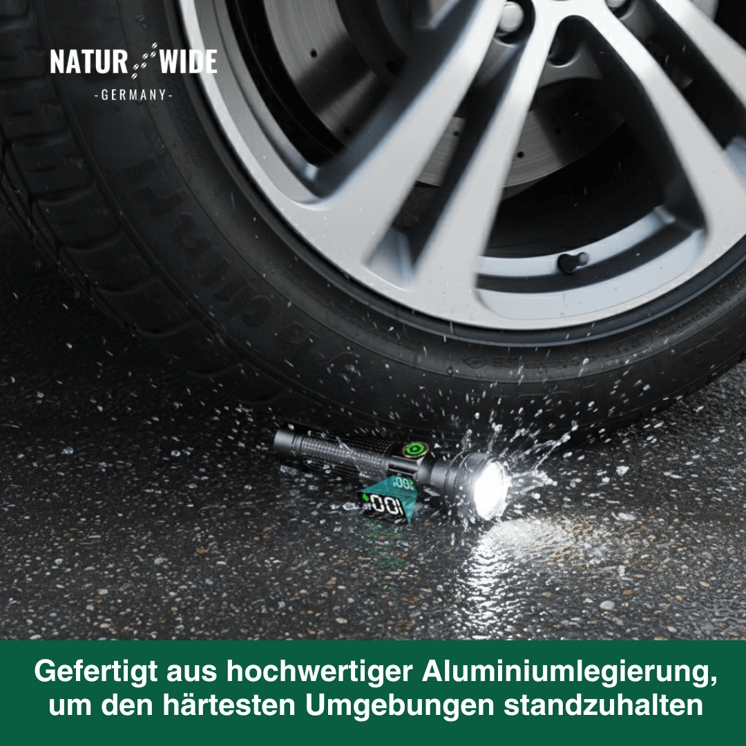 Aluminium LED Taschenlampe – Wiederaufladbar, Wasserdicht & Power-Display