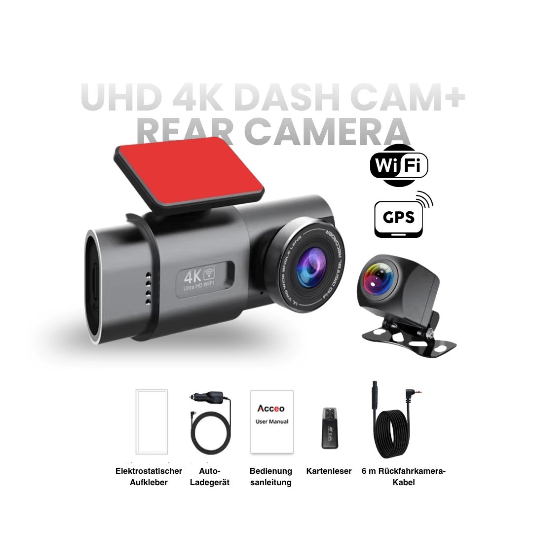 4K Dashcam mit Nachtsicht, Wi-Fi, GPS & 24H Parküberwachung