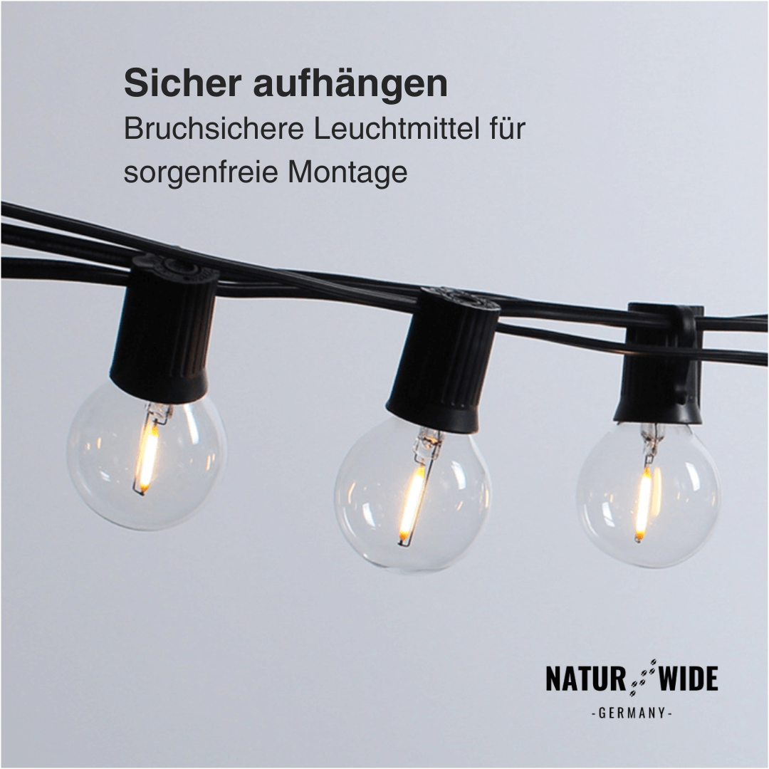 G40 LED Lichterkette Außen – Wetterfest & Bruchfest (Strom)