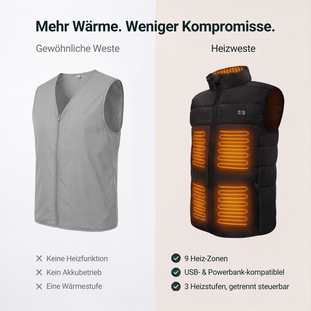 Beheizte Weste mit 9 Heiz-Zonen – Ultraleicht, USB-betrieben & ideal für Outdoor-Abenteuer