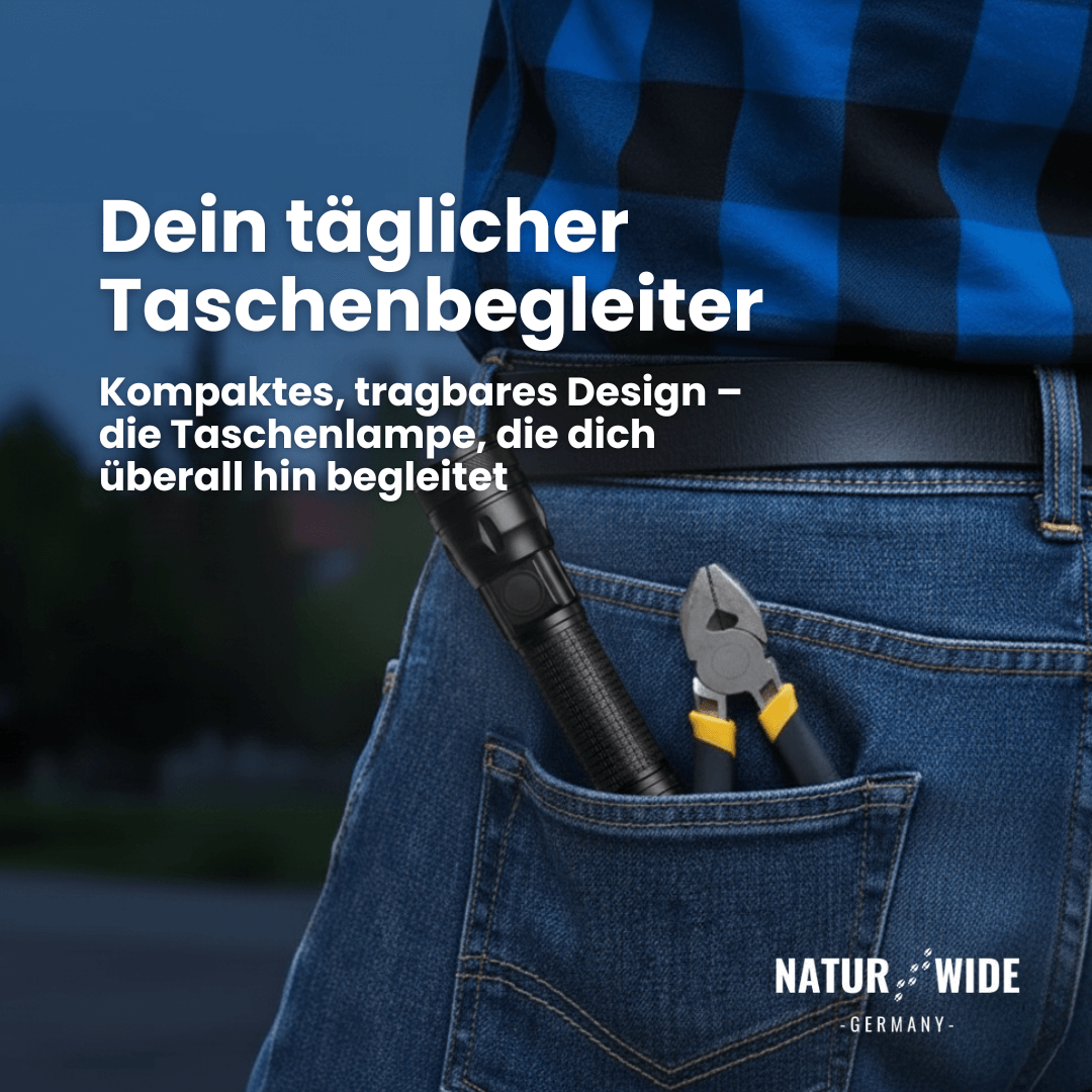 Aluminium LED Taschenlampe – Wiederaufladbar, Wasserdicht & Power-Display