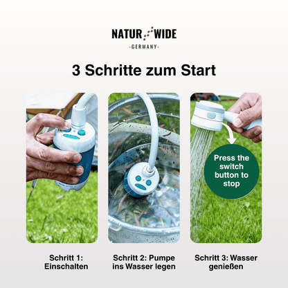 Elektrische Campingduschpumpe – 5000mAh Akku mit Digitalanzeige