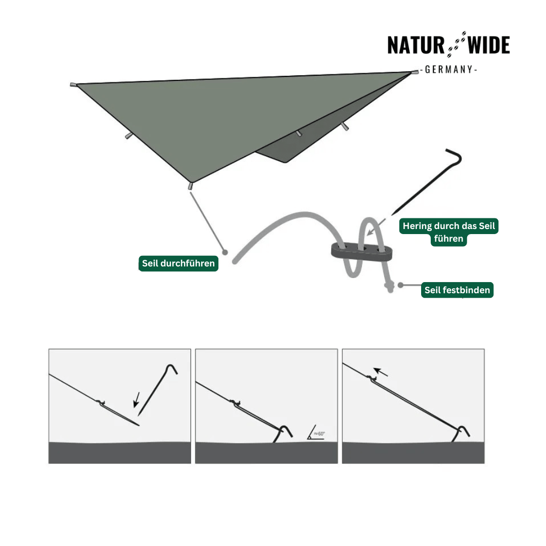 Camping-Hängematte mit Moskitonetz, Regenschutz-Tarp & Tasche