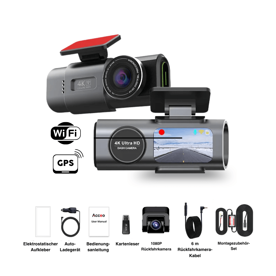 4K Dashcam mit Nachtsicht, Wi-Fi, GPS & 24H Parküberwachung