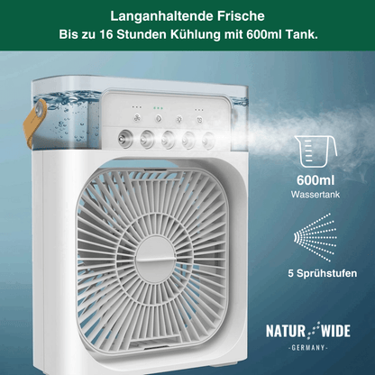3-in-1 USB Luftkühler-Ventilator – Luftbefeuchter & 7-Farben LED-Nachtlicht