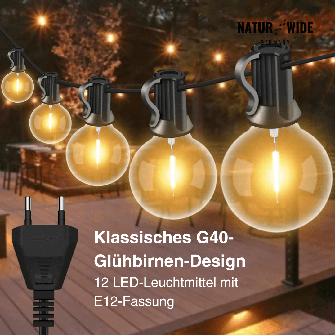 G40 LED Lichterkette Außen – Wetterfest & Bruchfest (Strom)