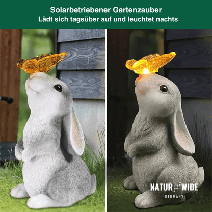 Solar Gartenfigur Hase – Deko Statue mit LED Schmetterling