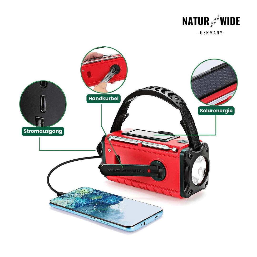 Notfall Kurbelradio 10000mAh 2.0 – Solar, LED-Licht & SOS-Alarm