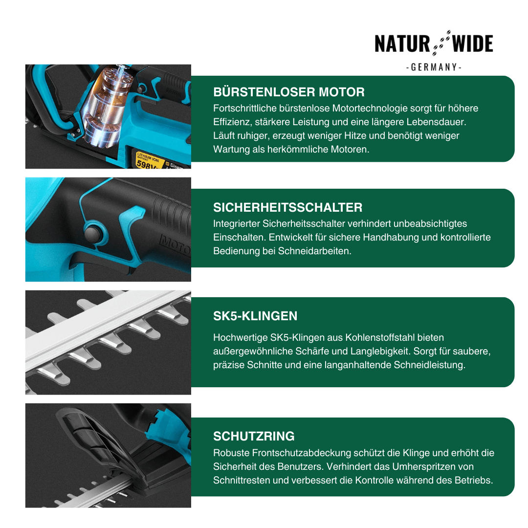 Akku-Heckenschere Bürstenlos – 51 cm Klinge