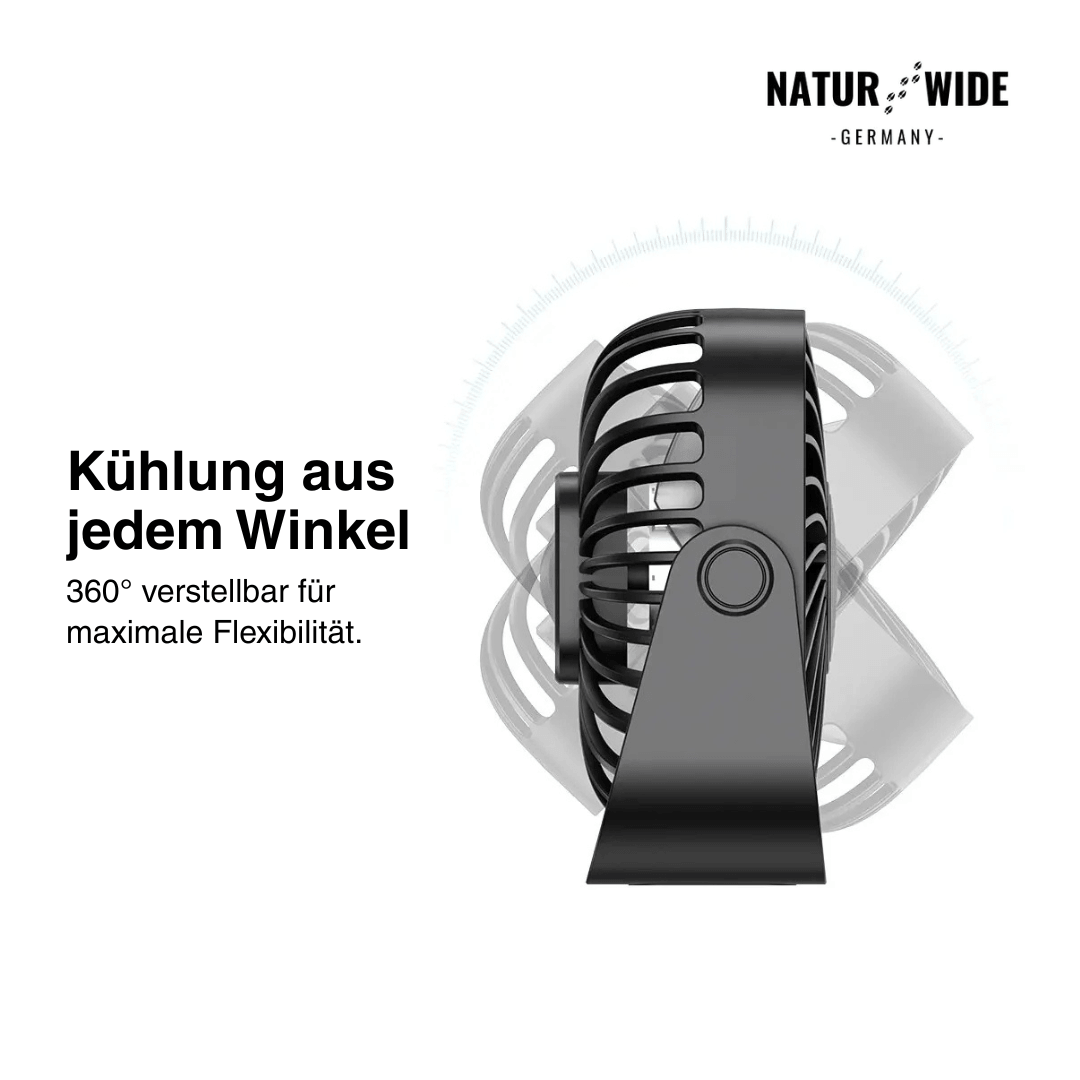 USB Mini-Tischventilator – 10 cm Tragbarer 3-Stufen 360° Ventilator