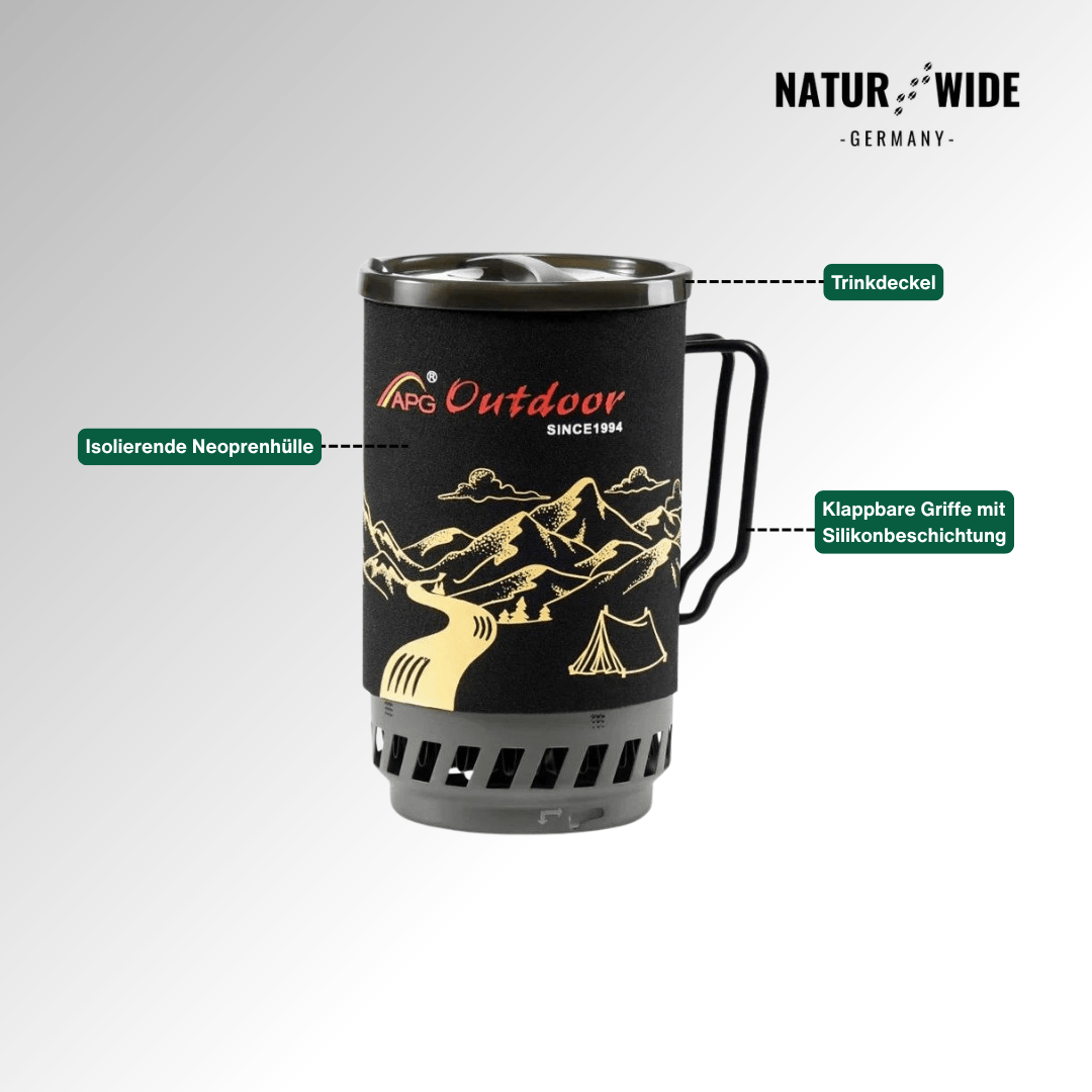Tragbares 1400ml Camping-Kochsystem mit Gaskocher