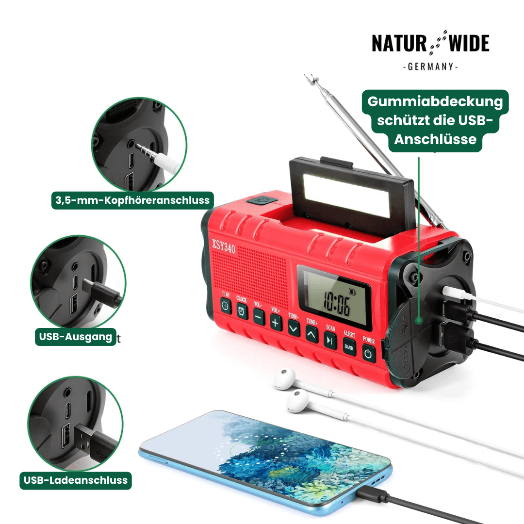Notfall Kurbelradio 10000mAh 2.0 – Solar, LED-Licht & SOS-Alarm