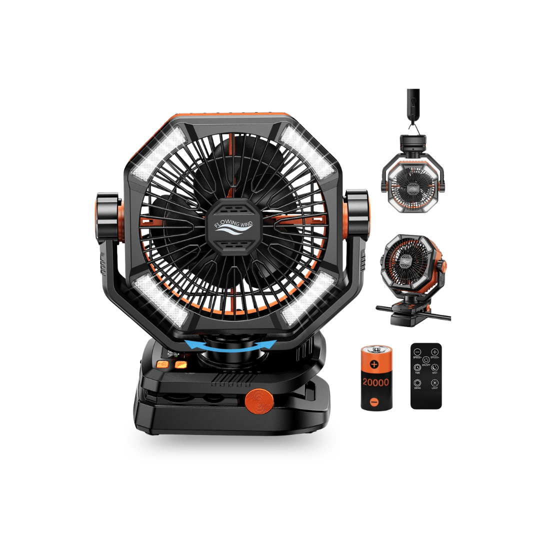 20000mAh Campingventilator mit LED-Laterne – 8-Stufen Akku-Ventilator