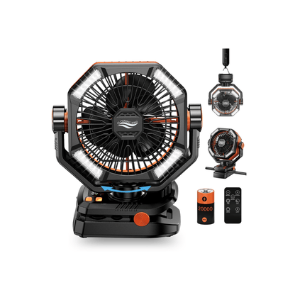 20000mAh Campingventilator mit LED-Laterne – 8-Stufen Akku-Ventilator