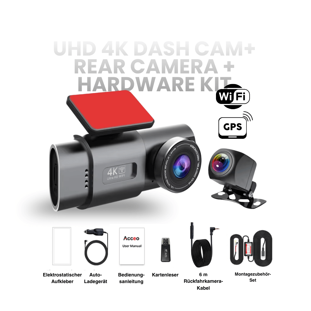 4K Dashcam mit Nachtsicht, Wi-Fi, GPS & 24H Parküberwachung