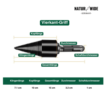 Brennholz-Spaltbohrer 32mm – Kegelspalter für Bohrmaschine