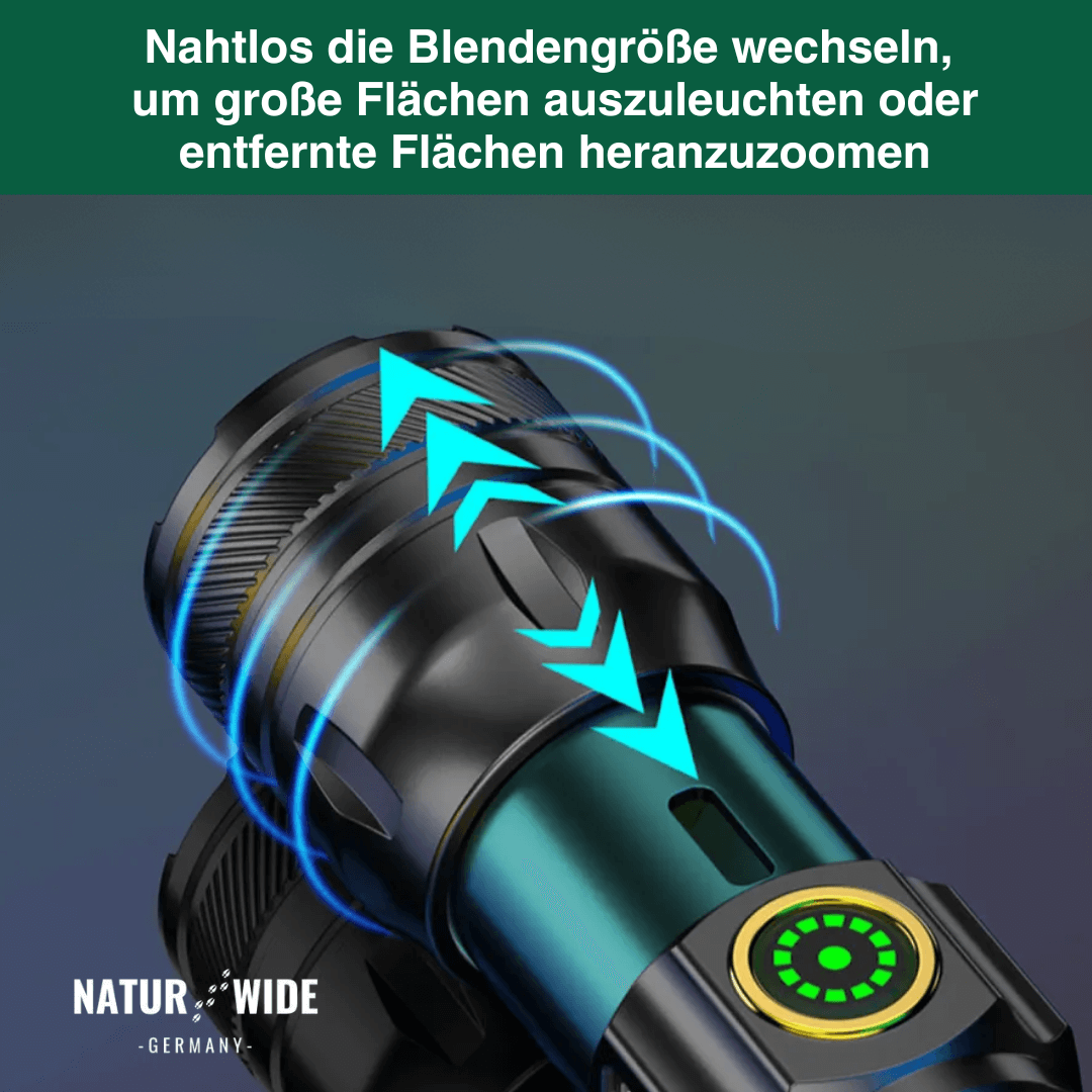 Aluminium LED Taschenlampe – Wiederaufladbar, Wasserdicht & Power-Display