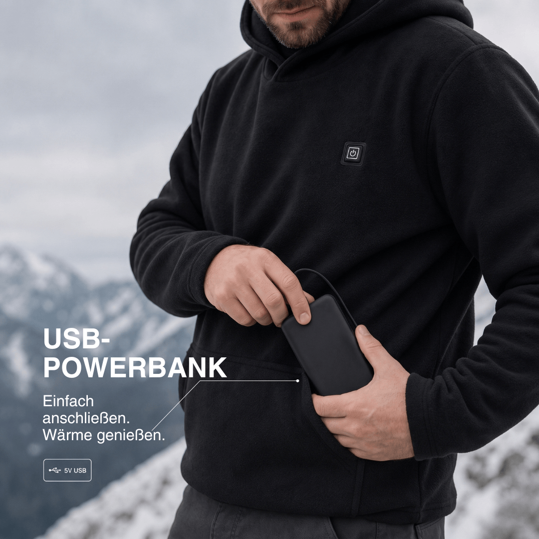 USB Beheizter Hoodie – Unisex Hoodie mit Reißverschluss