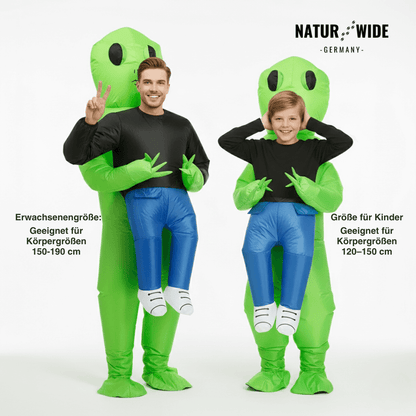 Aufblasbares Alien Kostüm – Lustiger "Trage-Effekt" (Erw./Kind)