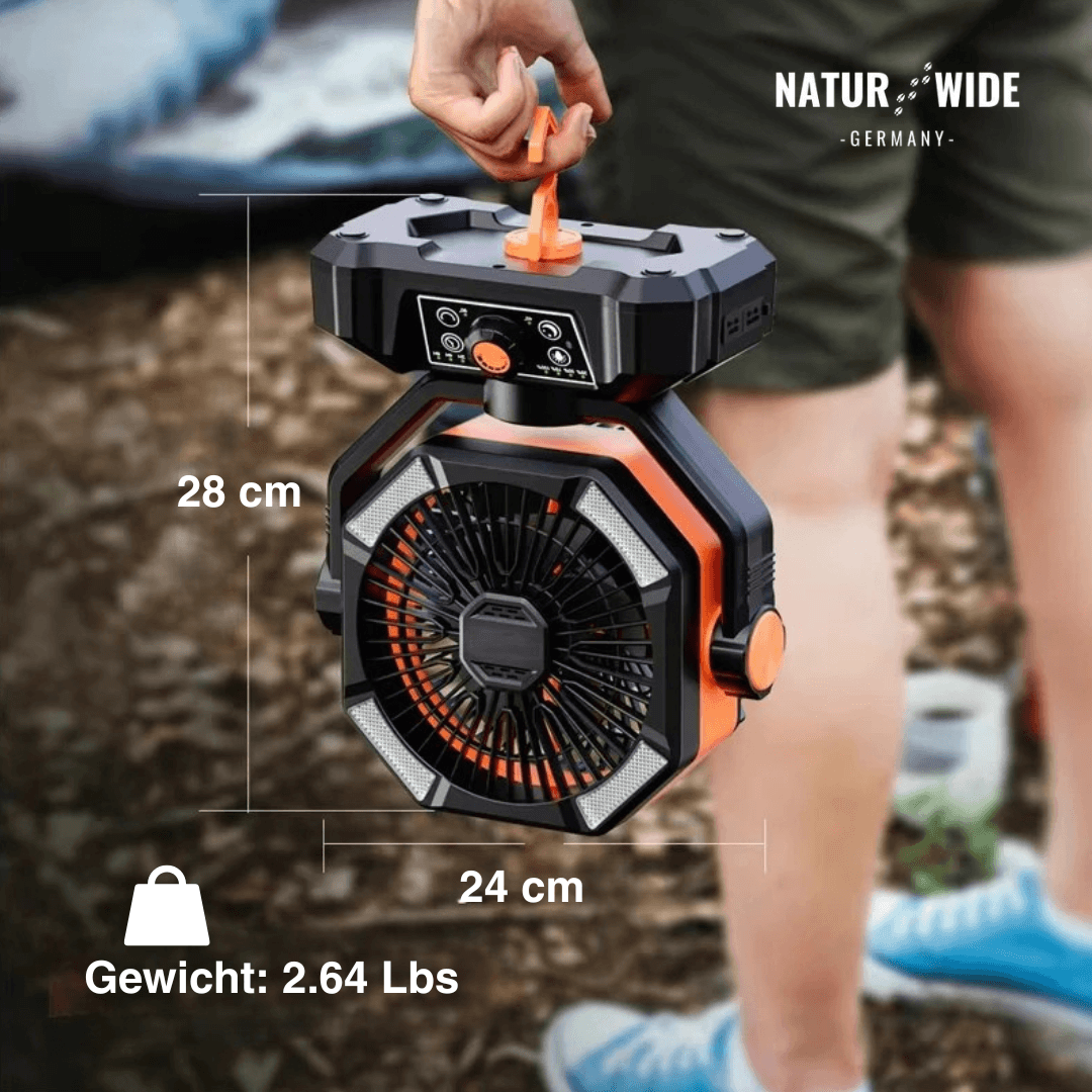 20000mAh Campingventilator mit LED-Laterne – 8-Stufen Akku-Ventilator
