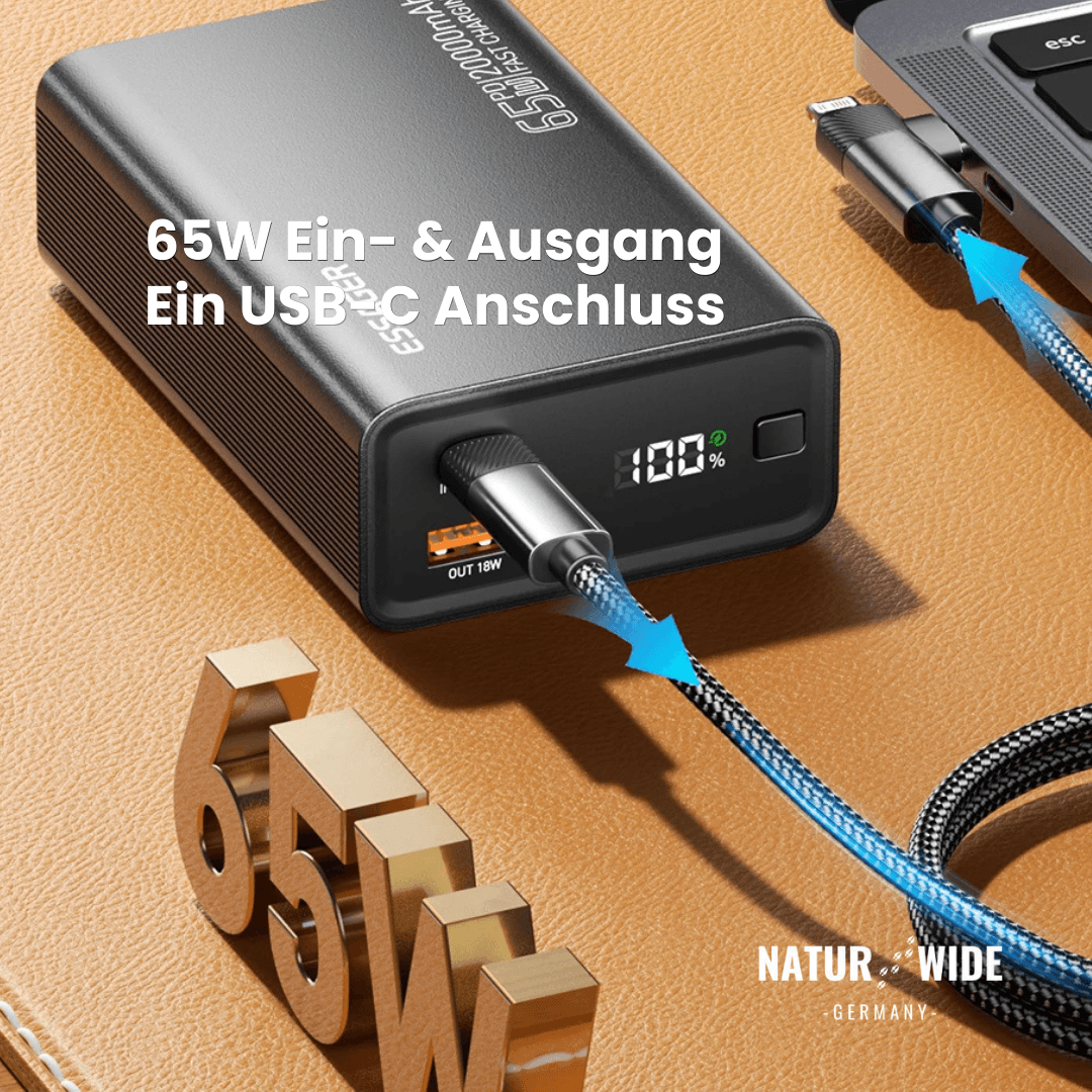 65W Schnelllade-Powerbank mit 20.000 mAh