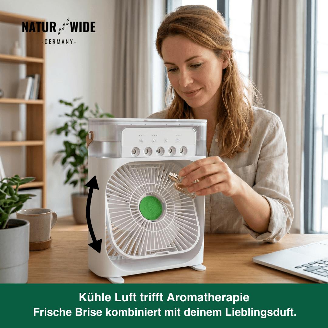 3-in-1 USB Luftkühler-Ventilator – Luftbefeuchter & 7-Farben LED-Nachtlicht