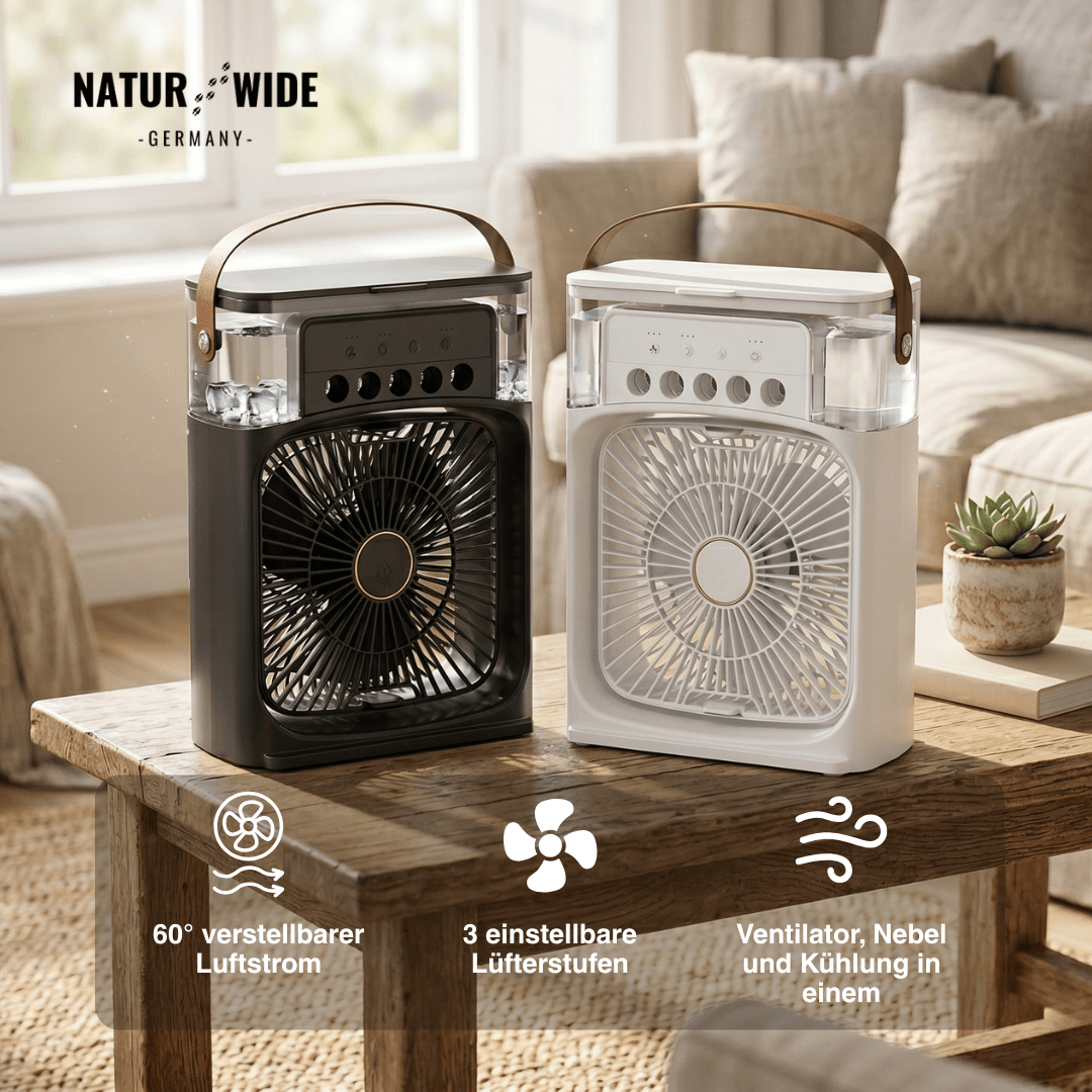 3-in-1 USB Luftkühler-Ventilator – Luftbefeuchter & 7-Farben LED-Nachtlicht