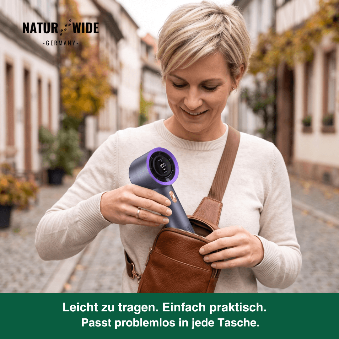 Handlicher Mini-Ventilator – 199 Geschwindigkeitsstufen, 6 Flügel, bürstenloser Motor