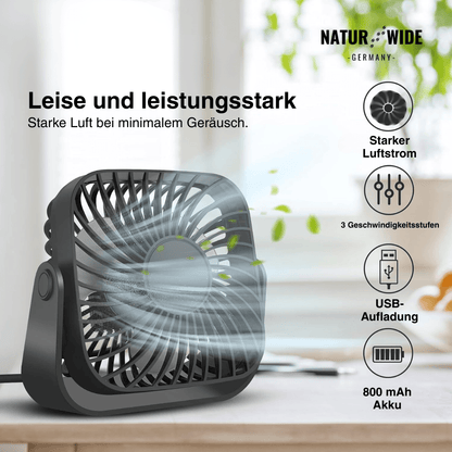 USB Mini-Tischventilator – 10 cm Tragbarer 3-Stufen 360° Ventilator