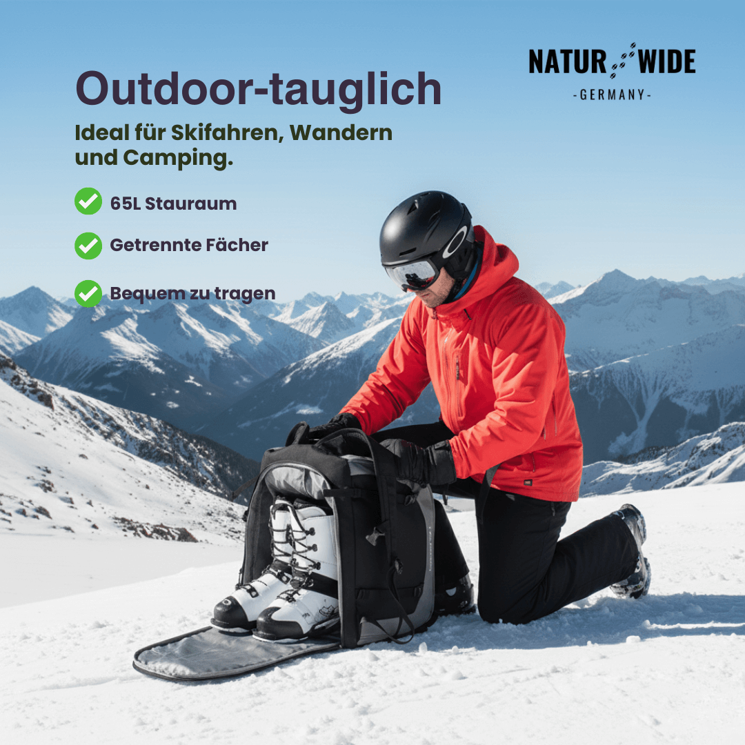 65L Ski Rucksack – Große Skistiefeltasche für Helm & Boots