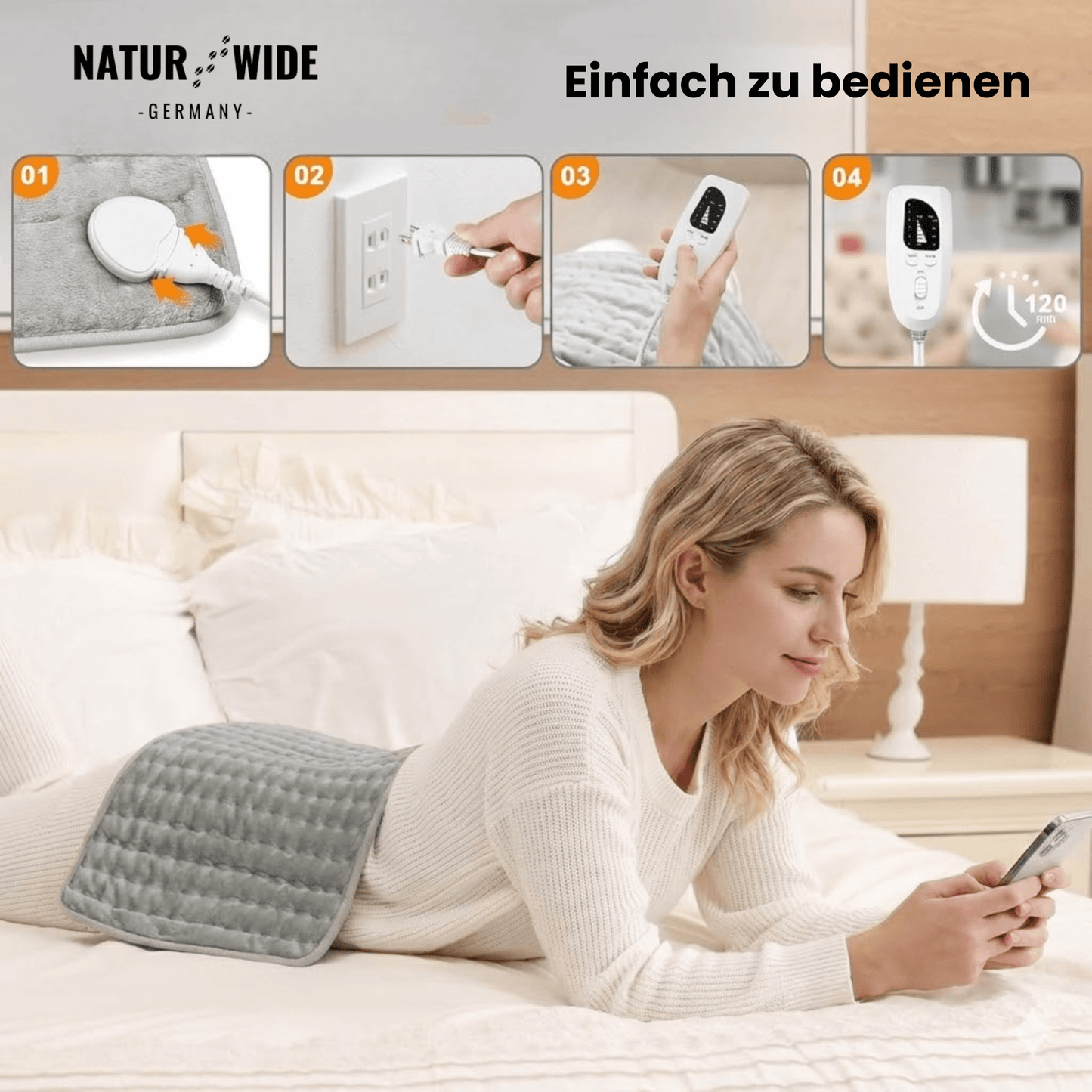 Elektrische Heizdecke – Wärmeauflage für Rücken, Bauch & Beine mit 6 Temperaturstufen