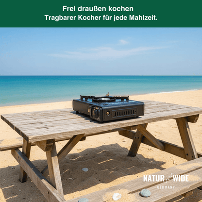 Tragbarer Gas-Campingkocher 2500W mit Auffangwanne & Topfständer