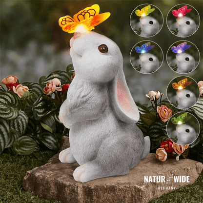 Solar Gartenfigur Hase – Deko Statue mit LED Schmetterling