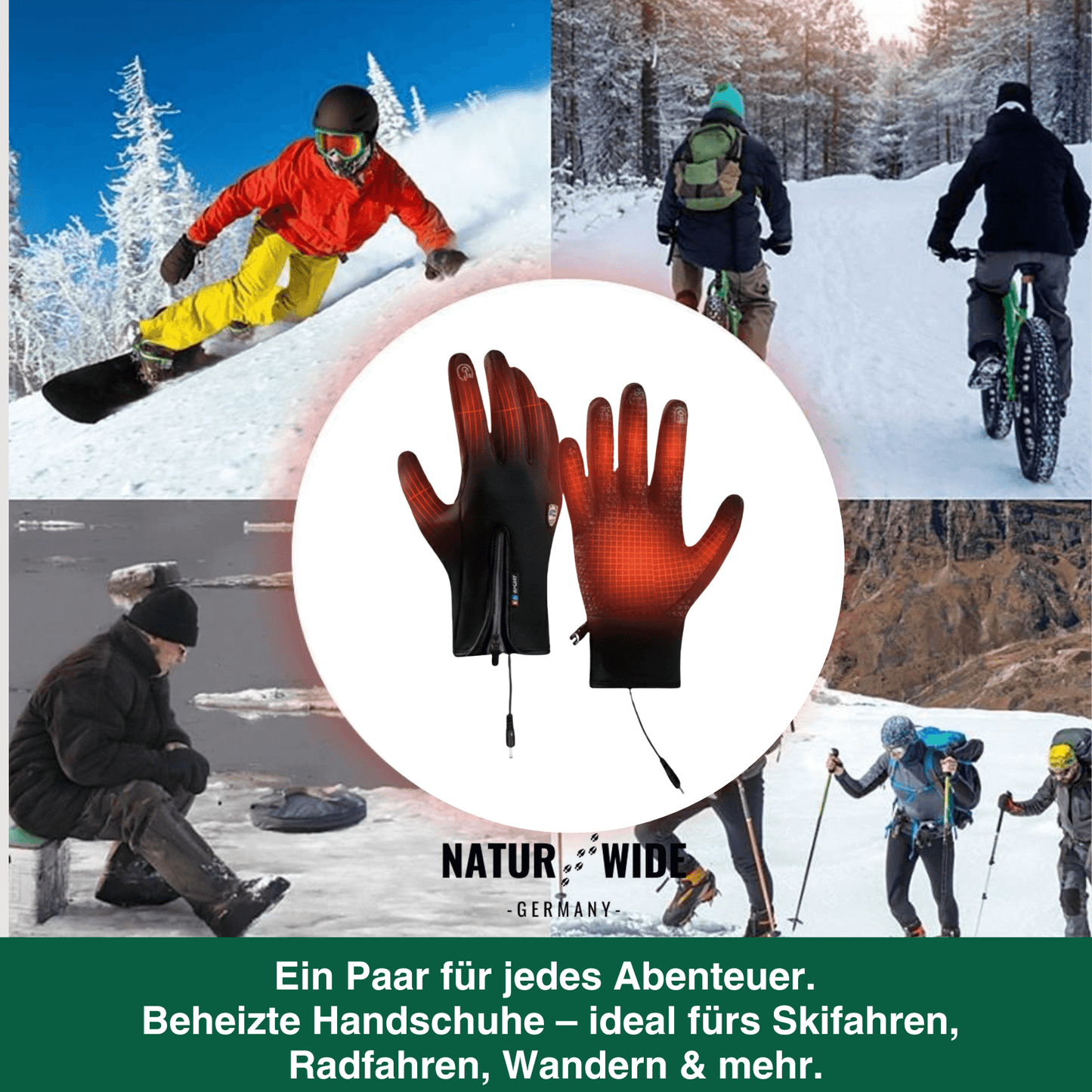 Beheizte Handschuhe (Powerbank-betrieben) –  Wasserdicht & Winddicht