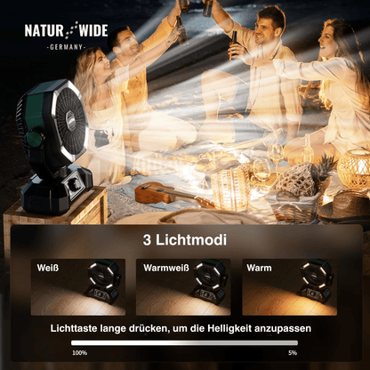 20000mAh Campingventilator mit LED-Laterne – 8-Stufen Akku-Ventilator