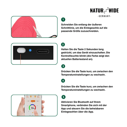 App-Gesteuerte Smarte Wiederaufladbare Beheizte Einlegesohlen