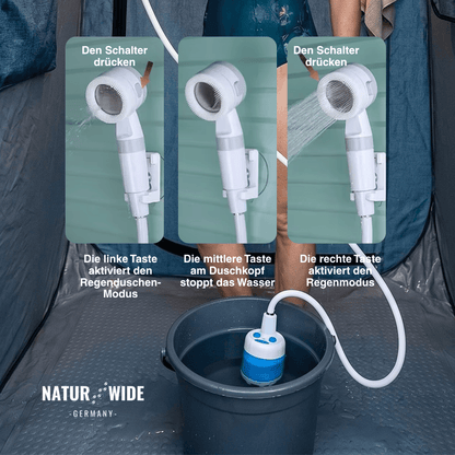 Elektrische Campingduschpumpe – 5000mAh Akku mit Digitalanzeige