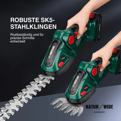 2-in-1 Akku Gras- & Strauchschere – (Verstellbar)